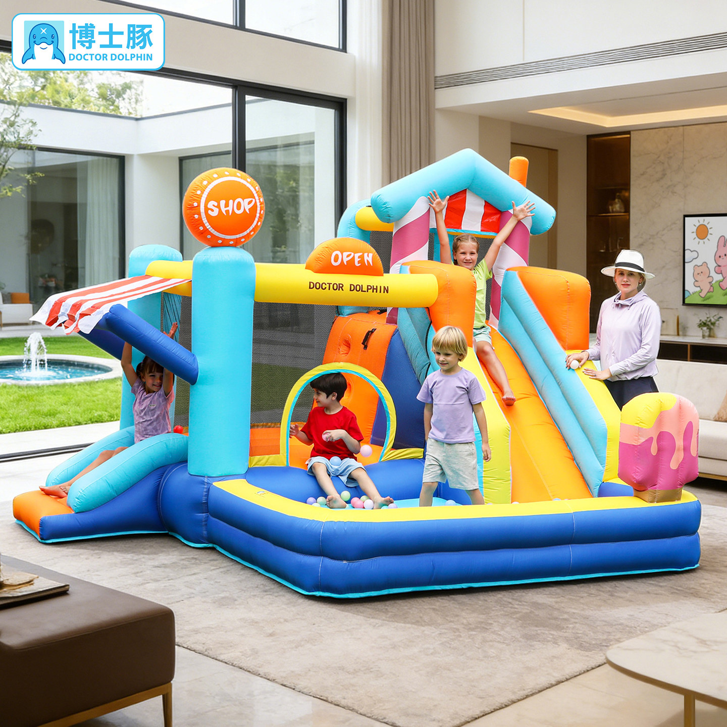 博士豚雪糕屋充气城堡室内小型蹦蹦床家用儿童跳跳床滑滑梯淘气堡