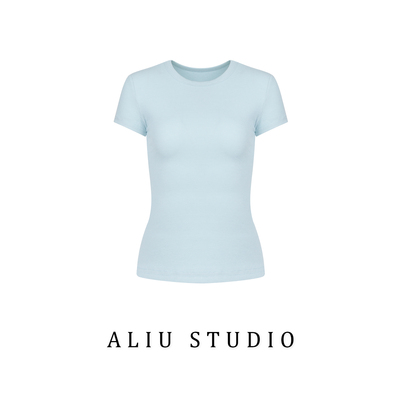 【Aliu自制】skims短袖女小众设计感螺纹t恤性感修身圆领卡戴616