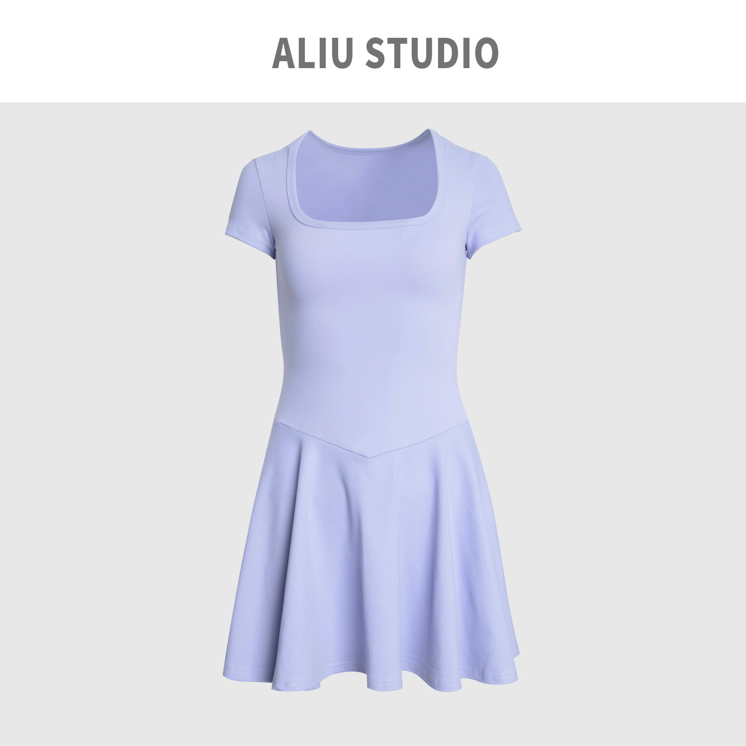 Aliu Studio芭蕾风辣妹性感大U领连衣裙女收腰气质A字短裙送短裤