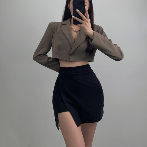包臀高腰纯色侧开叉显瘦