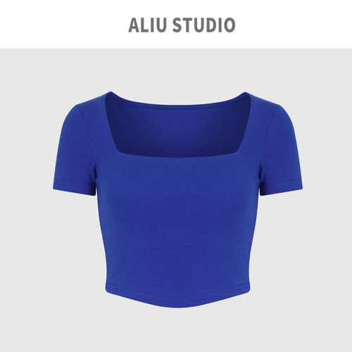 Aliu Studio巨巨好穿!自留性感U领弹力棉显瘦短袖T恤收腰短款495