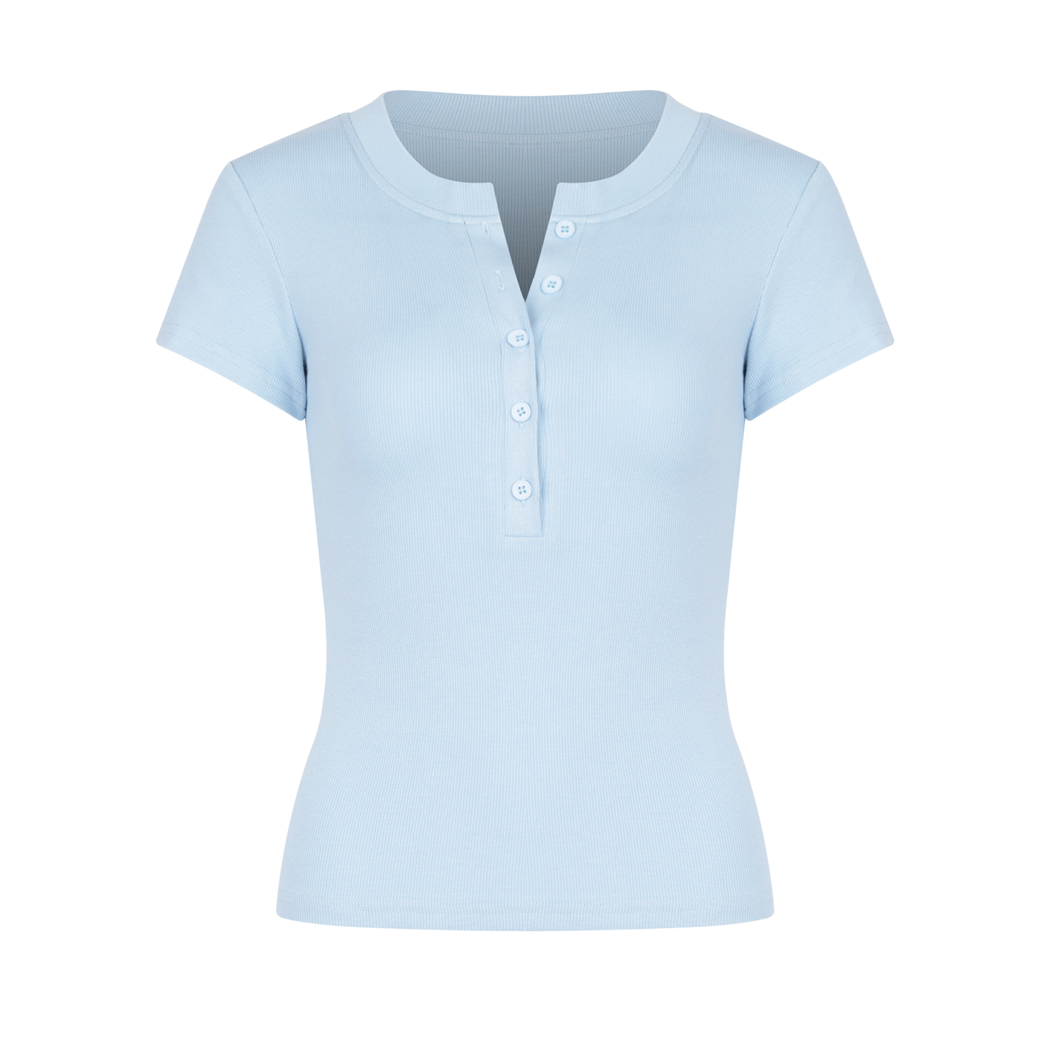 【Aliu自制】设计感亨利五粒扣短袖T恤女夏辣妹风弹力修身内搭