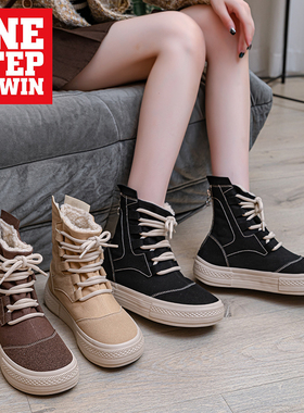 W28258冬季款加绒加厚欧美风帆布鞋厚底鞋舒适休闲百搭个性帆布鞋