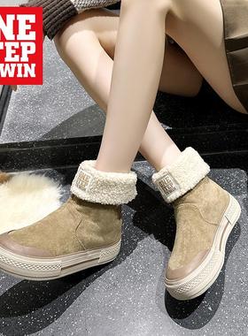 W28251秋冬款加绒帆布女靴舒适休闲百搭个性加厚厚底帆布鞋高腰鞋