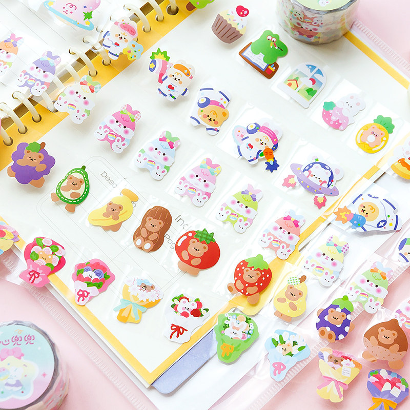 团团扭蛋机第二弹排废胶带卡通动物模切手帐素材贴 咕卡diy装饰贴