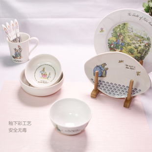 彼得兔餐具新骨瓷家用菜盘创意碟子可爱卡通8吋米饭碗大汤碗面碗