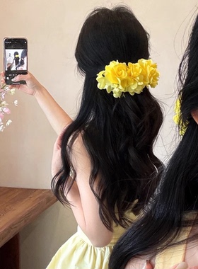 易梦玲同款发夹！美人鱼造型超大香蕉夹女高级感后脑勺黄色一字夹