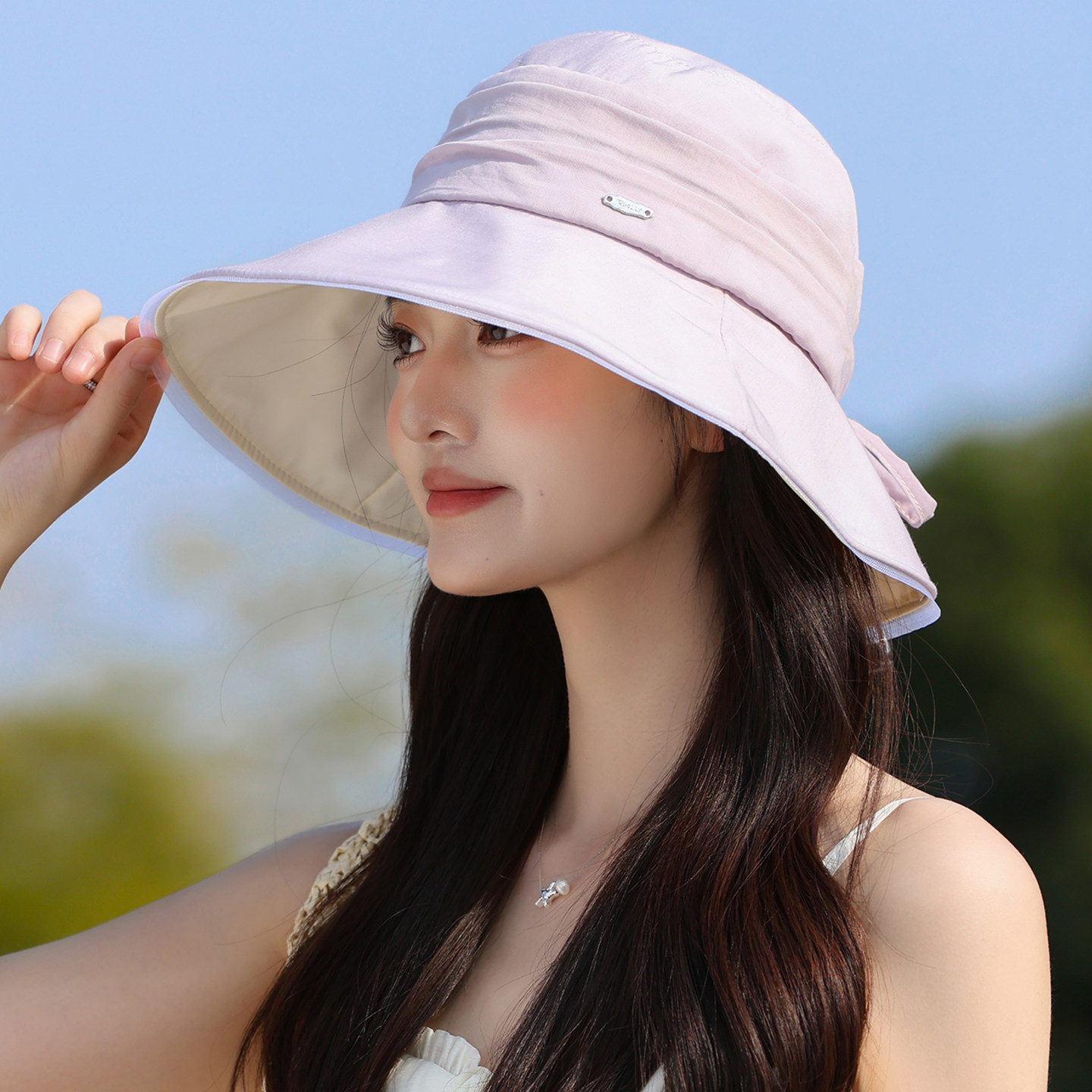 大檐防晒渔夫帽女夏季海边沙滩