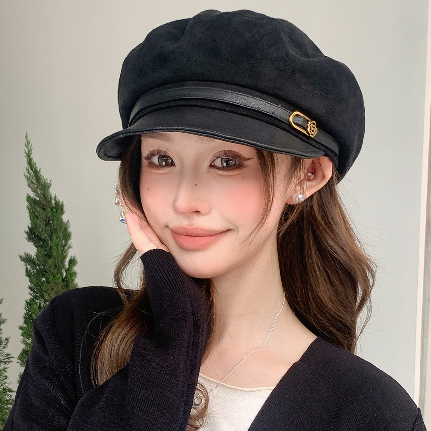 秋季英伦风宽檐显脸小报童帽女