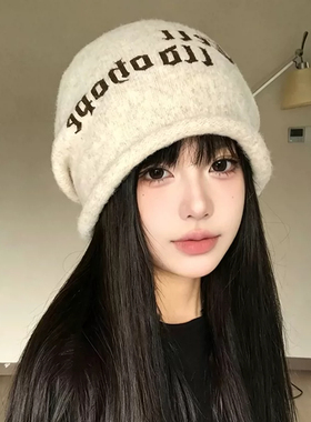 秋冬美式字母针织堆堆帽女大头围