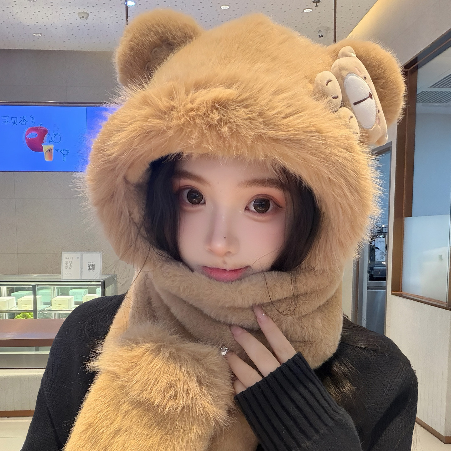 2026小熊毛绒护耳雷锋帽女保暖