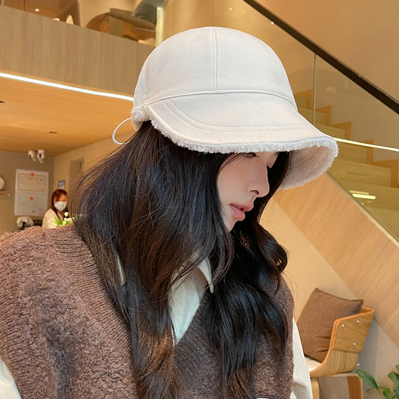 渔夫帽逛街休闲女秋冬加厚羊羔毛