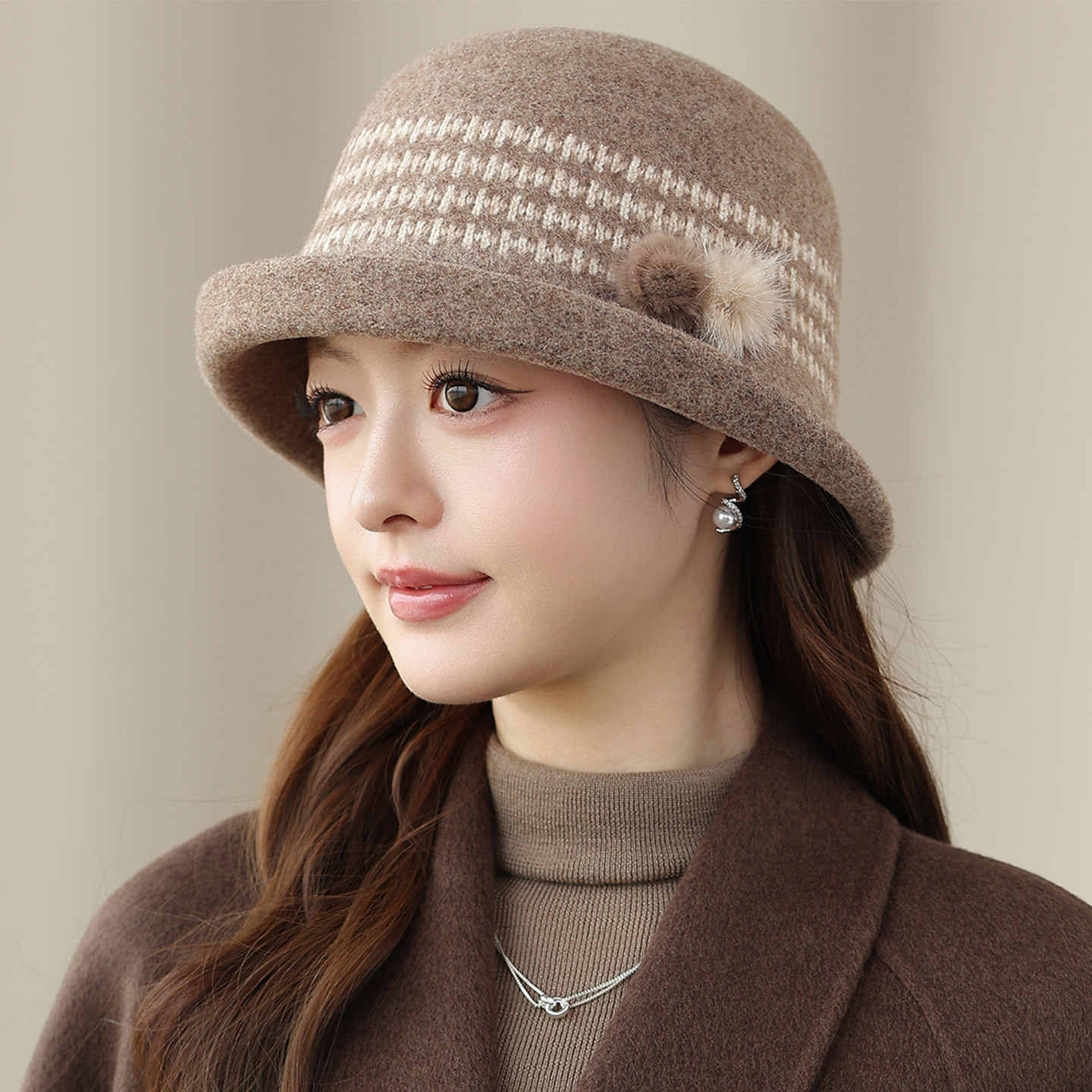 英伦复古秋冬羊毛呢渔夫帽女