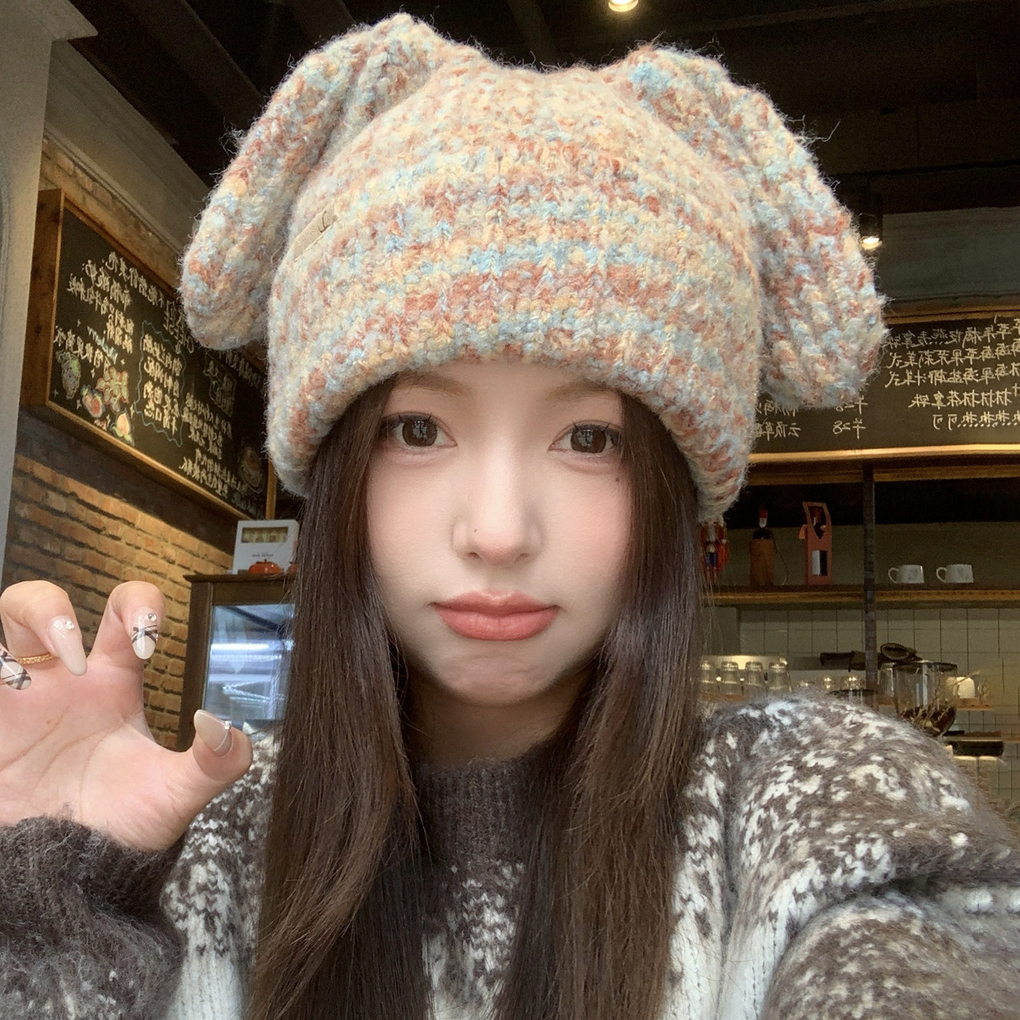 可爱兔子耳朵混色针织帽子女2025秋冬季新款显脸小保暖防寒毛线帽,服饰配件/皮带/帽子/围巾,帽子,淘宝优惠券,粉丝福利购,淘宝优惠卷
