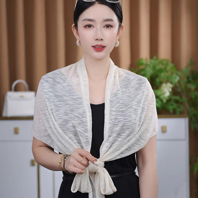 夏季轻薄亚麻冰丝防晒三角披肩女