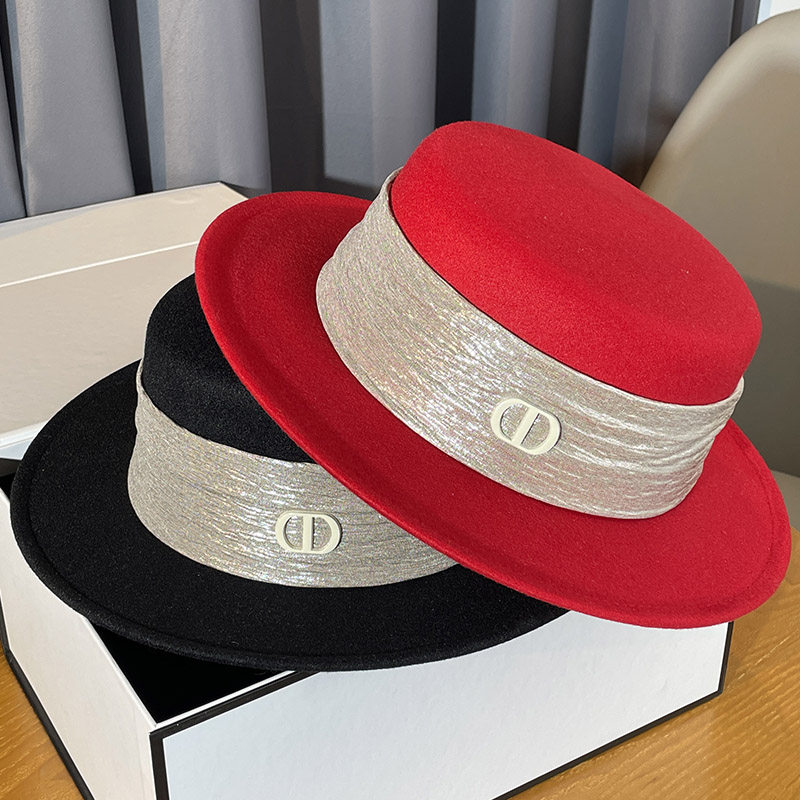 春秋法式赫本风气质优雅平顶毛呢礼帽英伦复古百搭时尚爵士帽子女