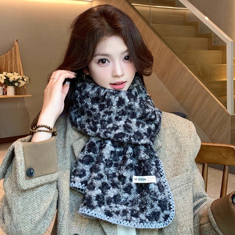 豹纹高级感仿羊绒围巾女2025秋冬季新款加厚保暖辣妹风情侣围脖潮
