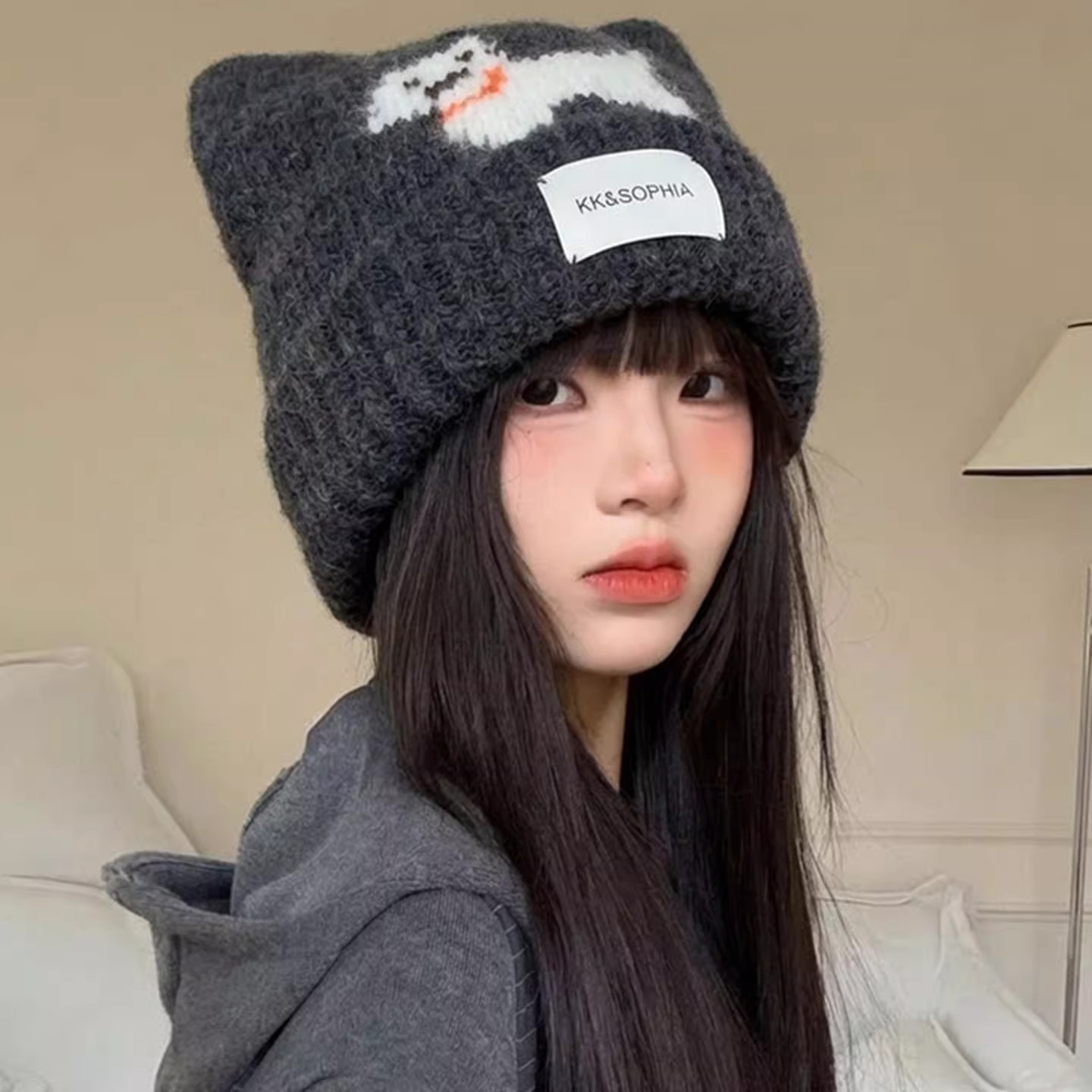 2025新款可爱小狗钩花猫耳针织帽子女冬季防寒护耳保暖百搭毛线帽,服饰配件/皮带/帽子/围巾,帽子,淘宝优惠券,粉丝福利购,淘宝优惠卷