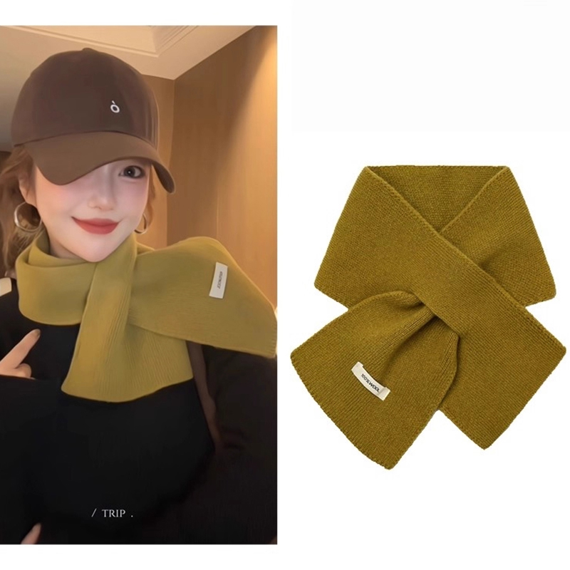 秋冬季新款韩版简约贴布字母针织围巾女含羊毛防寒保暖围脖氛围感