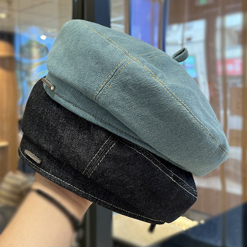 水洗牛仔布贝雷帽女无檐厂家直销