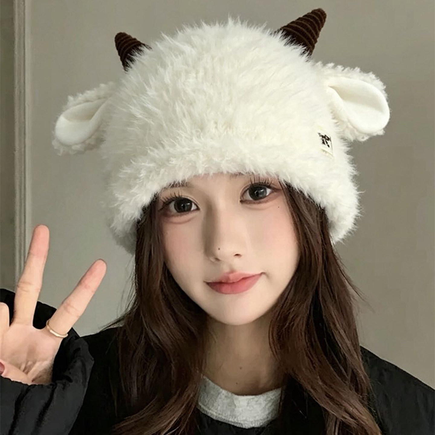 冬季甜美毛绒小羊耳朵保暖护耳帽