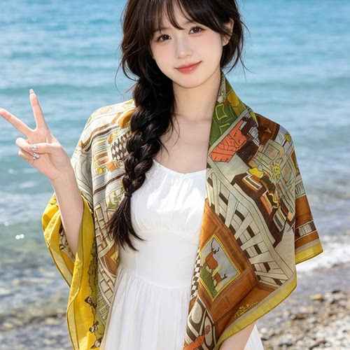 民族风复古格纹遮阳披肩女春夏