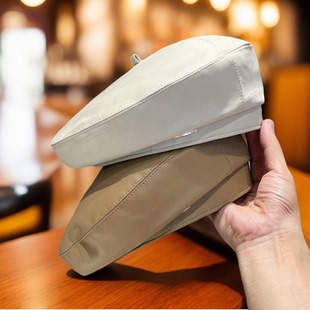 薄款 复古pu软皮舒适百搭贝雷帽子女春秋季 高品质显脸小画家蓓蕾帽