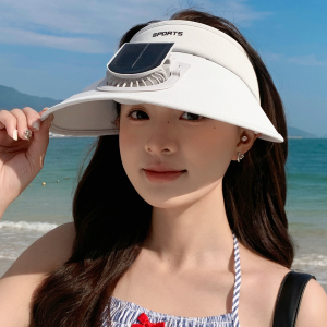 太阳能风扇大檐帽子女款户外骑行空顶帽防紫外线海边防晒帽遮阳帽