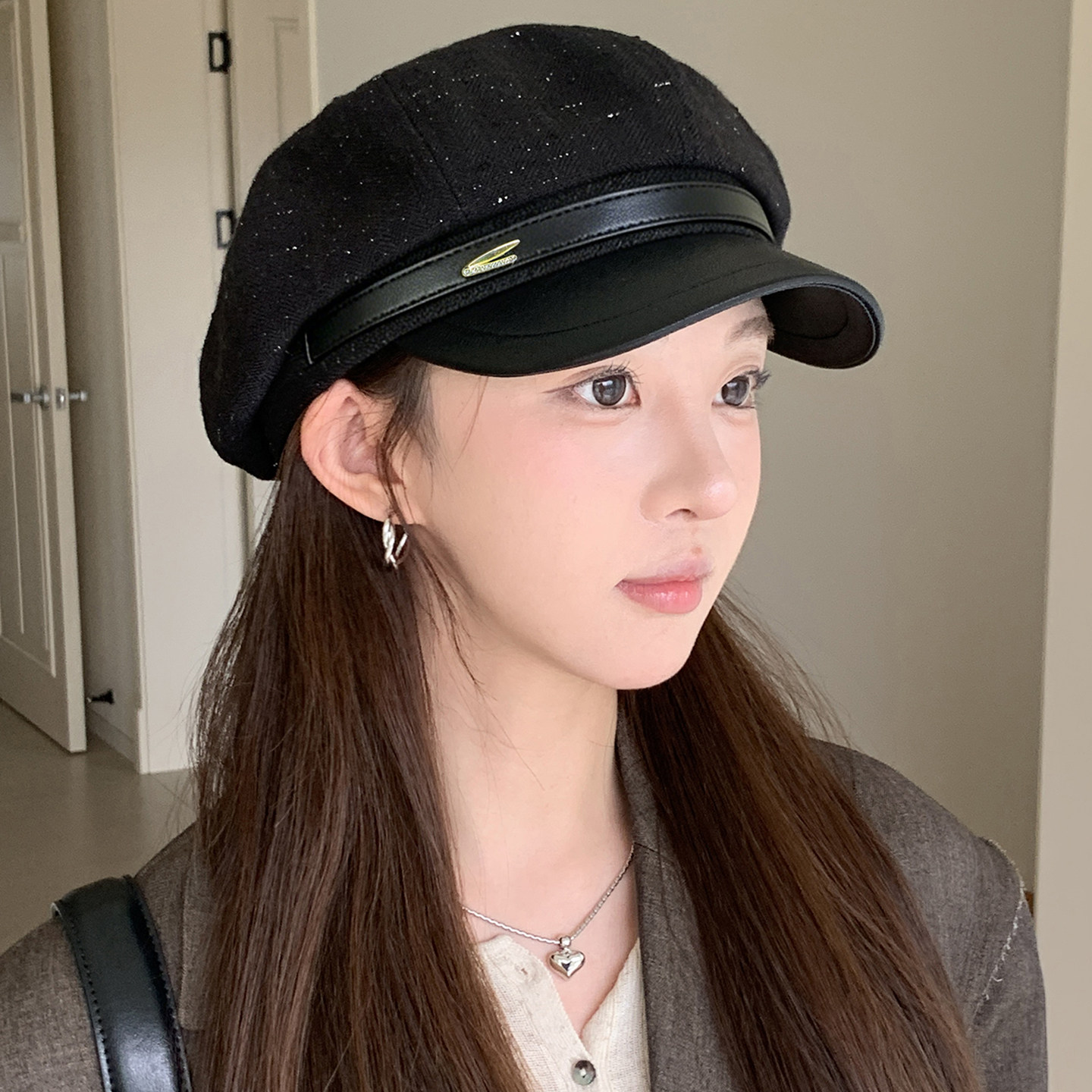 英伦复古女显脸小八角贝雷帽