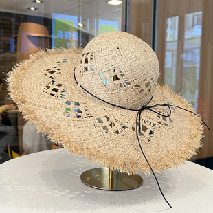 加大帽檐草帽子女夏季新款镂空透气海边度假遮阳防晒帽拍照氛围感