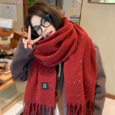 灵允冬格纹休闲女厂家直销围巾