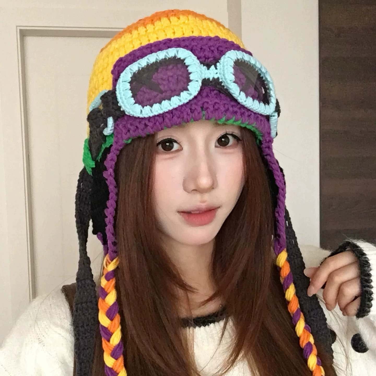 可爱秋冬女保暖护耳飞行员帽