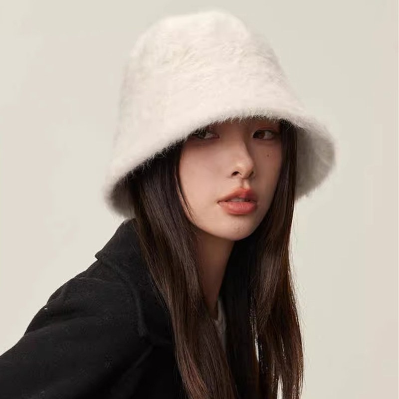 2026冬季新款大头围毛绒绒水桶帽子女遮脸显脸小加厚保暖渔夫帽