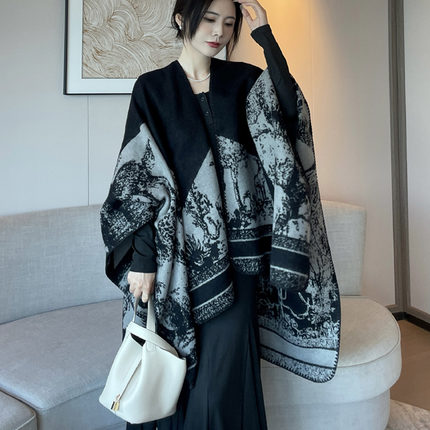 开叉斗篷大披肩女2026秋冬办公室保暖双面针织高端时尚洋气披风