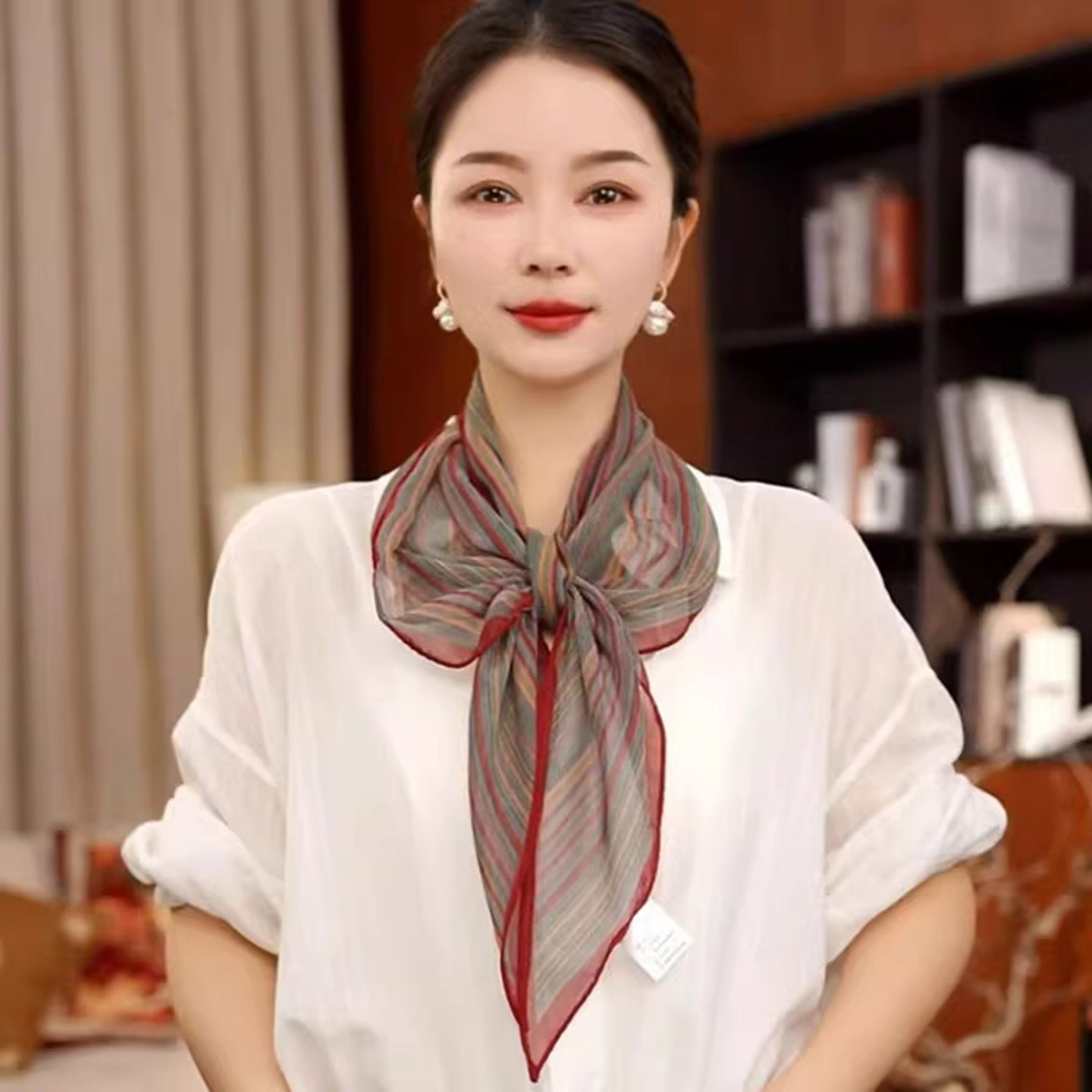 春夏彩虹条纹飘带领巾方巾