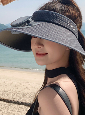 太阳能风扇大檐防晒空顶帽女款