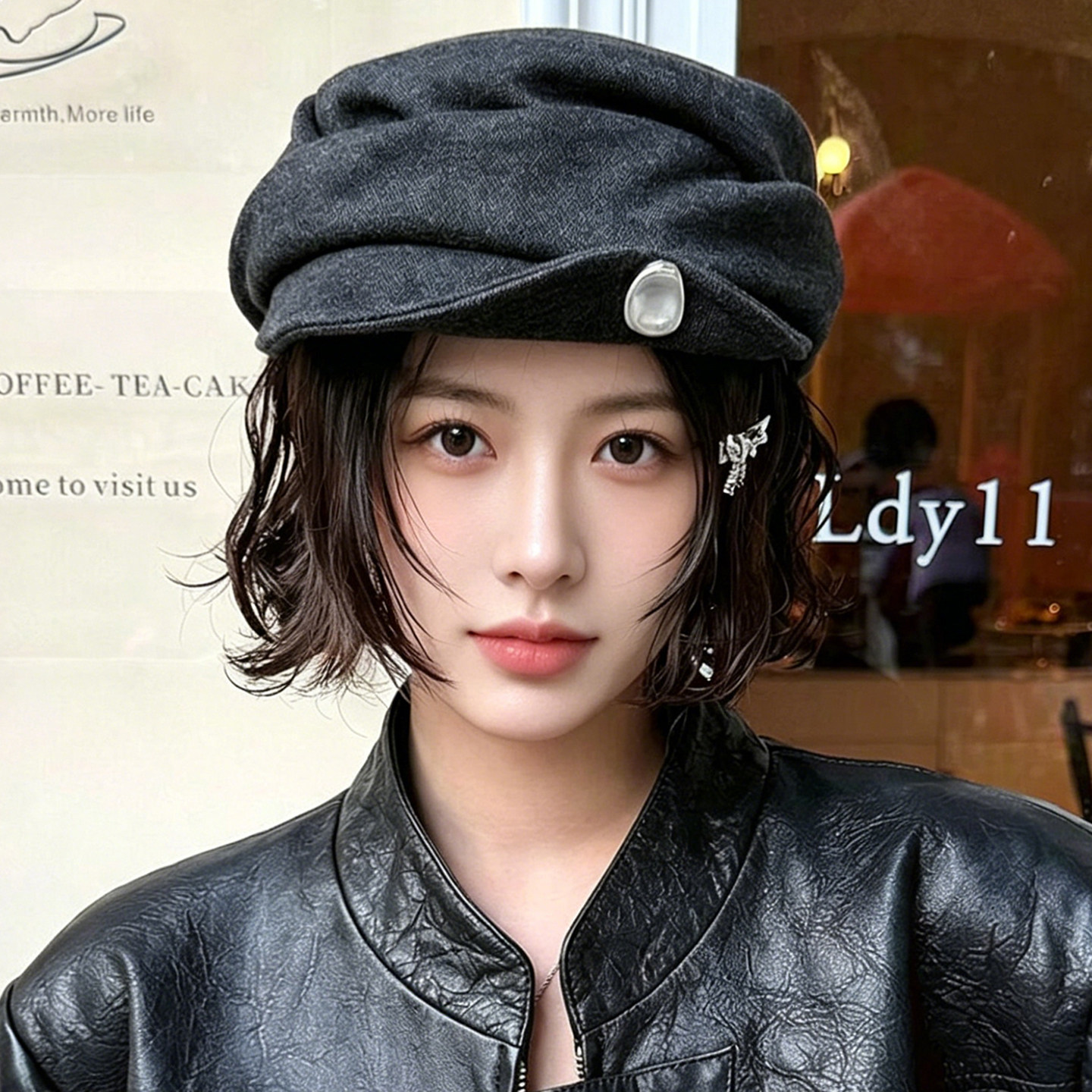 复古金属扣显脸小百搭贝雷帽