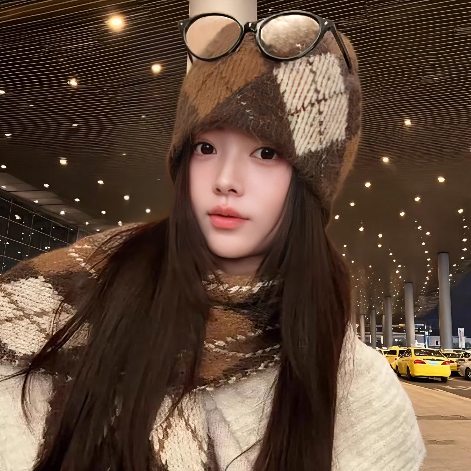 2025新款格子堆堆帽子女士冬季保暖防寒围巾时尚百搭显脸小包头帽