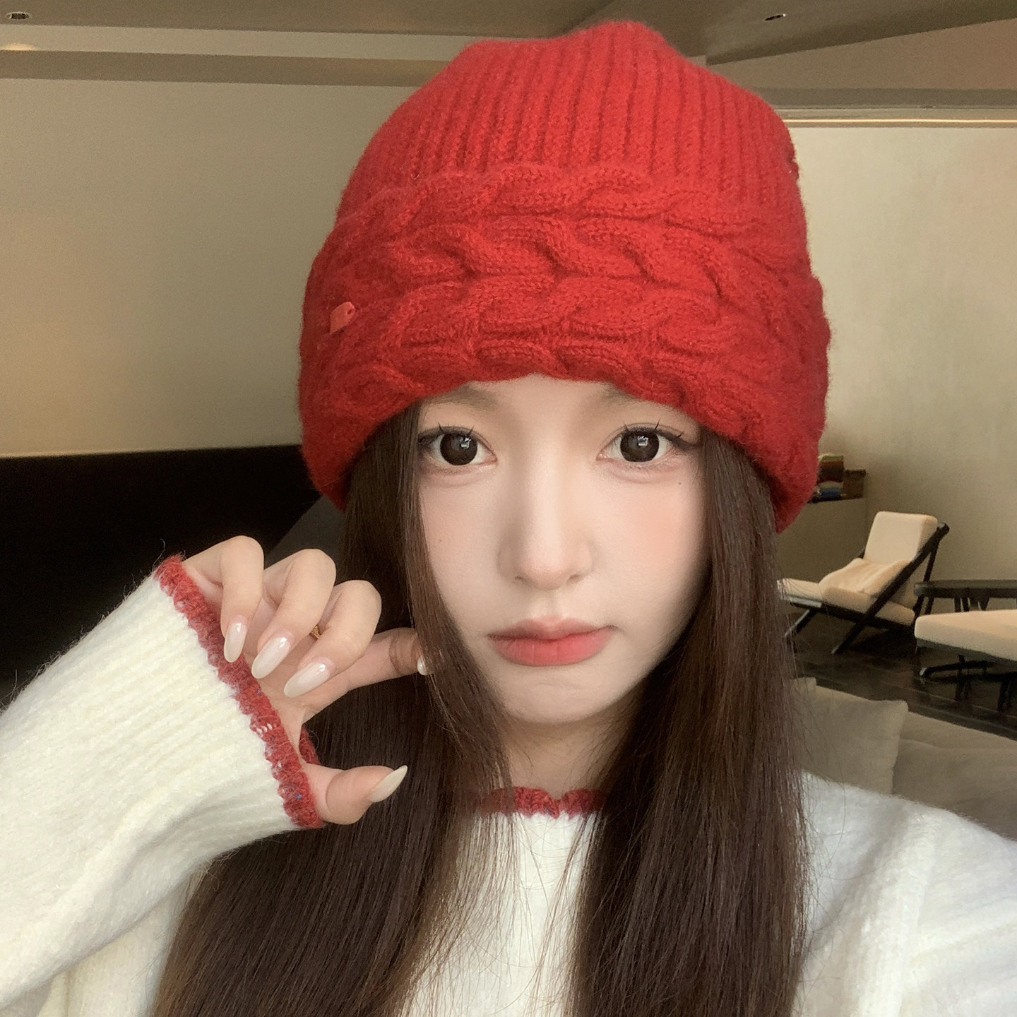 秋冬保暖显脸小羊毛针织帽女