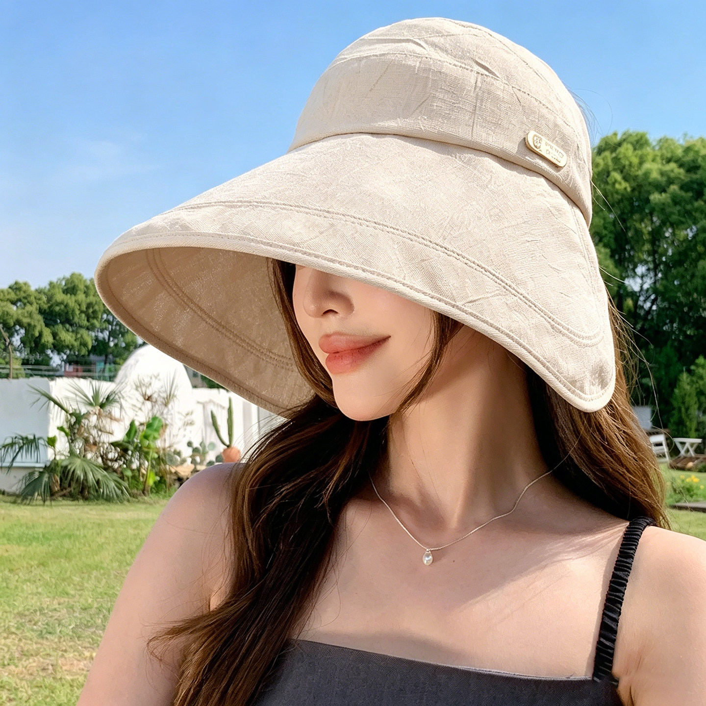 2026夏季新款大檐帽子女款显脸小遮阳帽户外可扎马尾防晒帽空顶帽