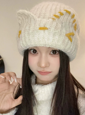 秋冬女猫耳包头保暖护耳针织帽
