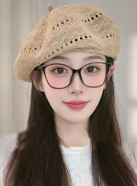 复古镂空编织透气显脸小贝雷帽女