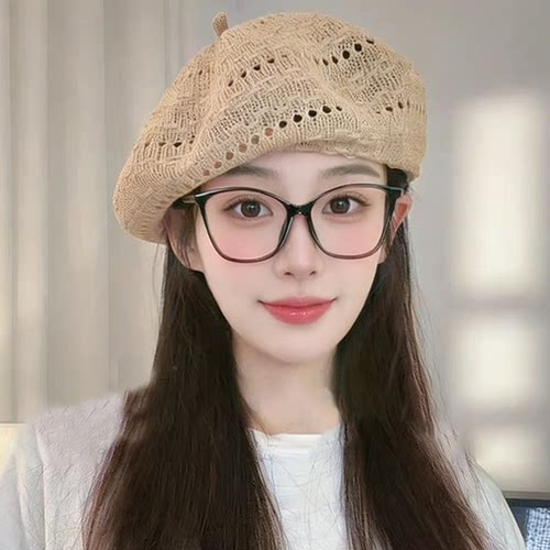复古镂空编织透气显脸小贝雷帽女