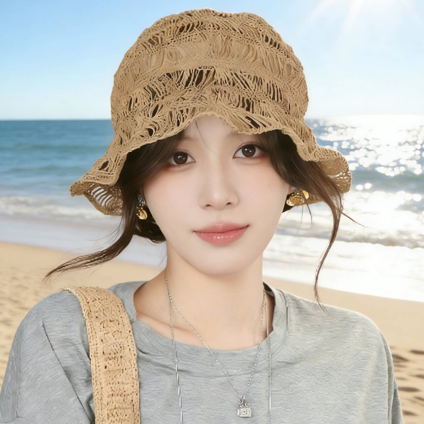夏季草编镂空渔夫帽女防晒遮阳
