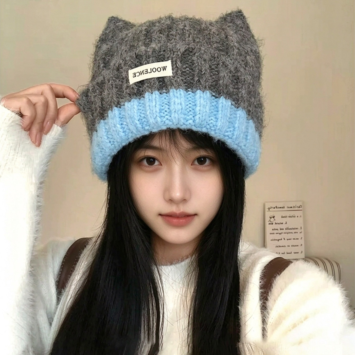 秋冬保暖猫耳针织帽女显脸小