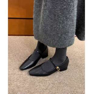 羊皮版～法式复古方头粗跟玛丽珍单鞋女一字扣带晚风小皮鞋子通勤