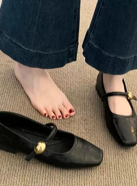 羊皮版～内增高黑色单鞋女2026春季新平底小皮鞋法式玛丽珍女鞋子