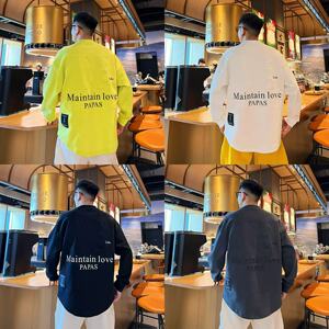 美式休闲小众撞色立体钢印字母情侣同款时尚潮流落肩圆领卫衣T恤