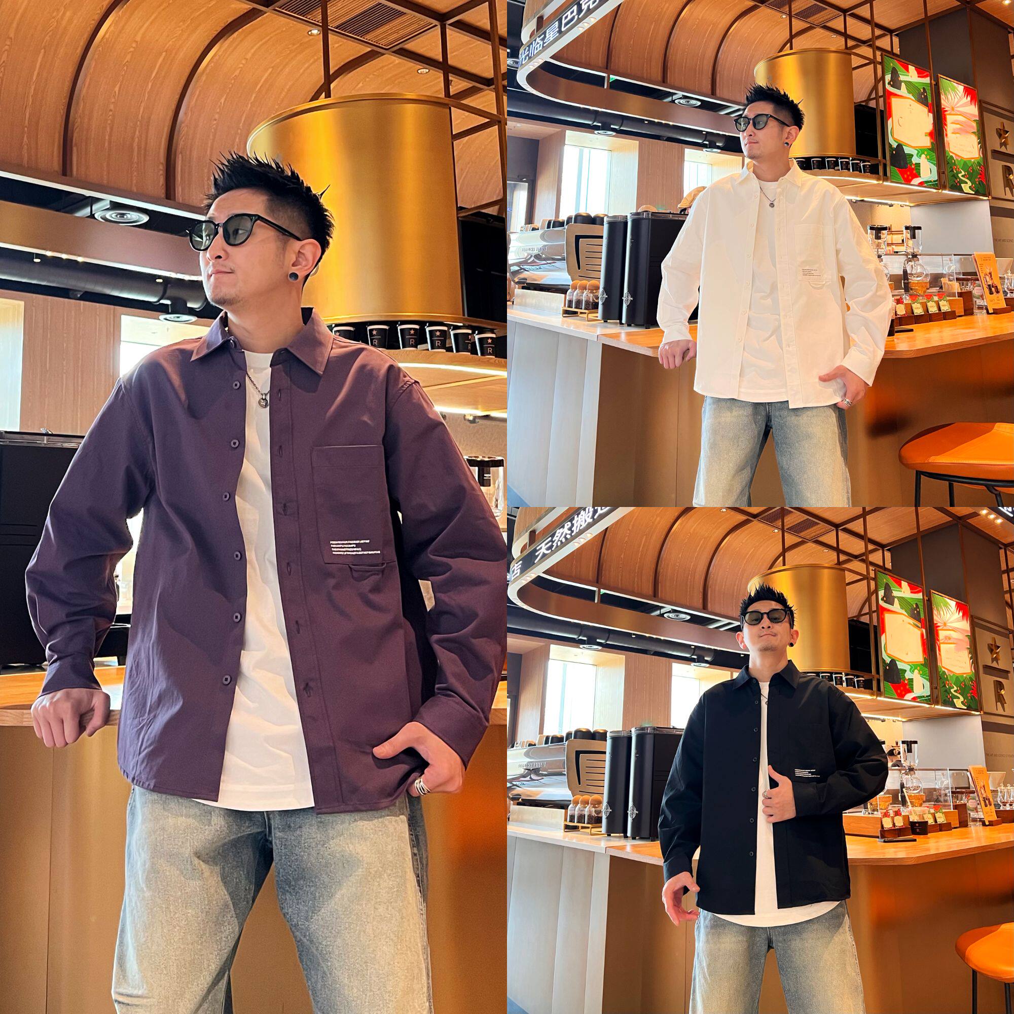 春季新款小众简约百搭时尚潮流翻领美式宽松慵懒风男款休闲衬衫