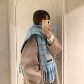 店主定制色含羊毛冰岛蓝围巾冬季 防风格 子大披肩保暖围脖青年女